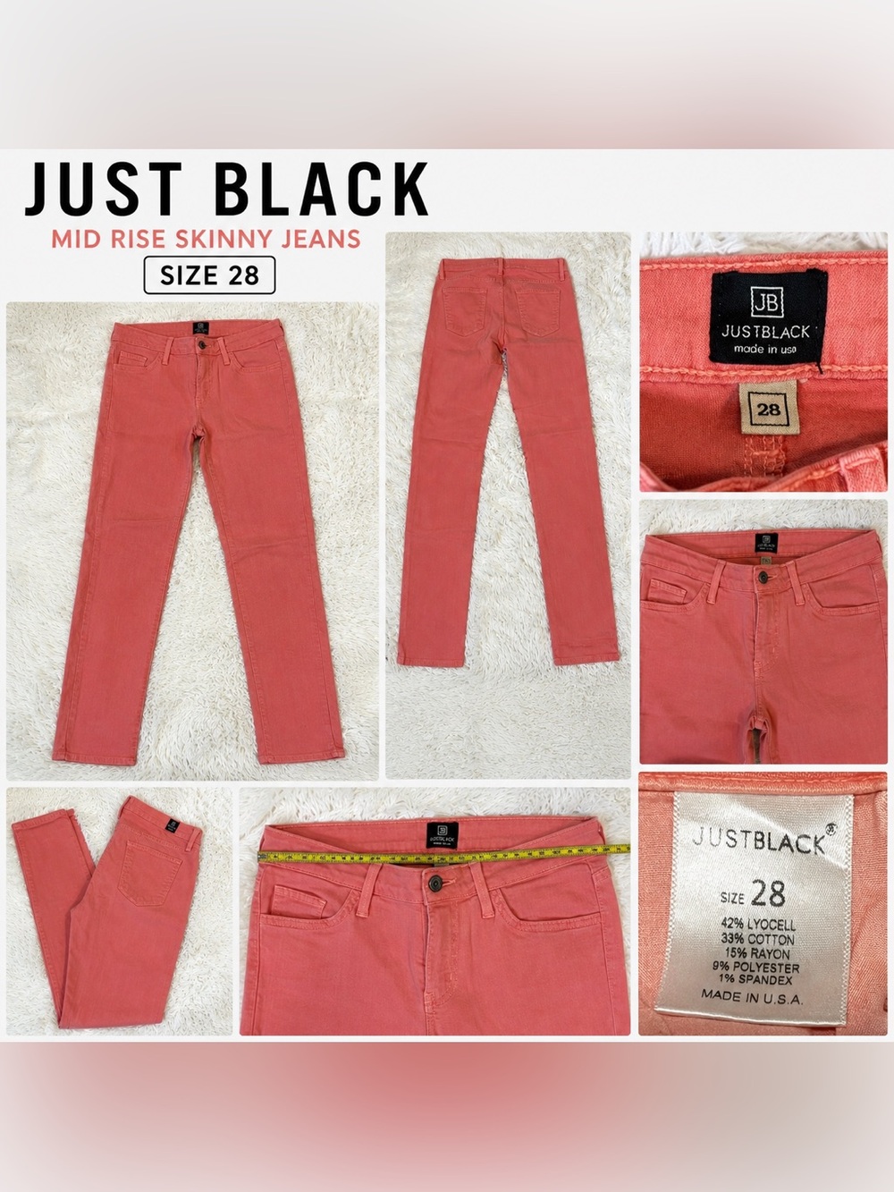 Just Black Coral Slim Straight Jeans Women’s Size 28 Made in USA